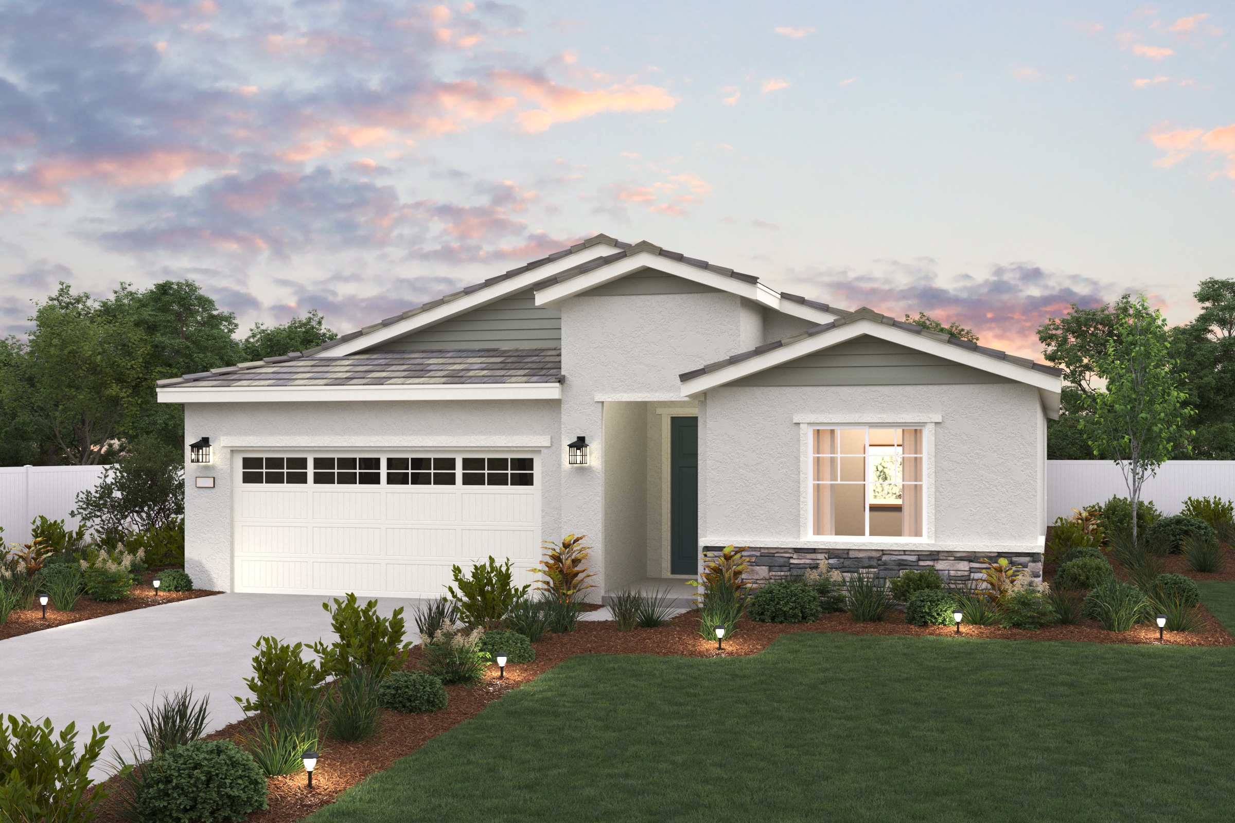 A house with a lawn in front.