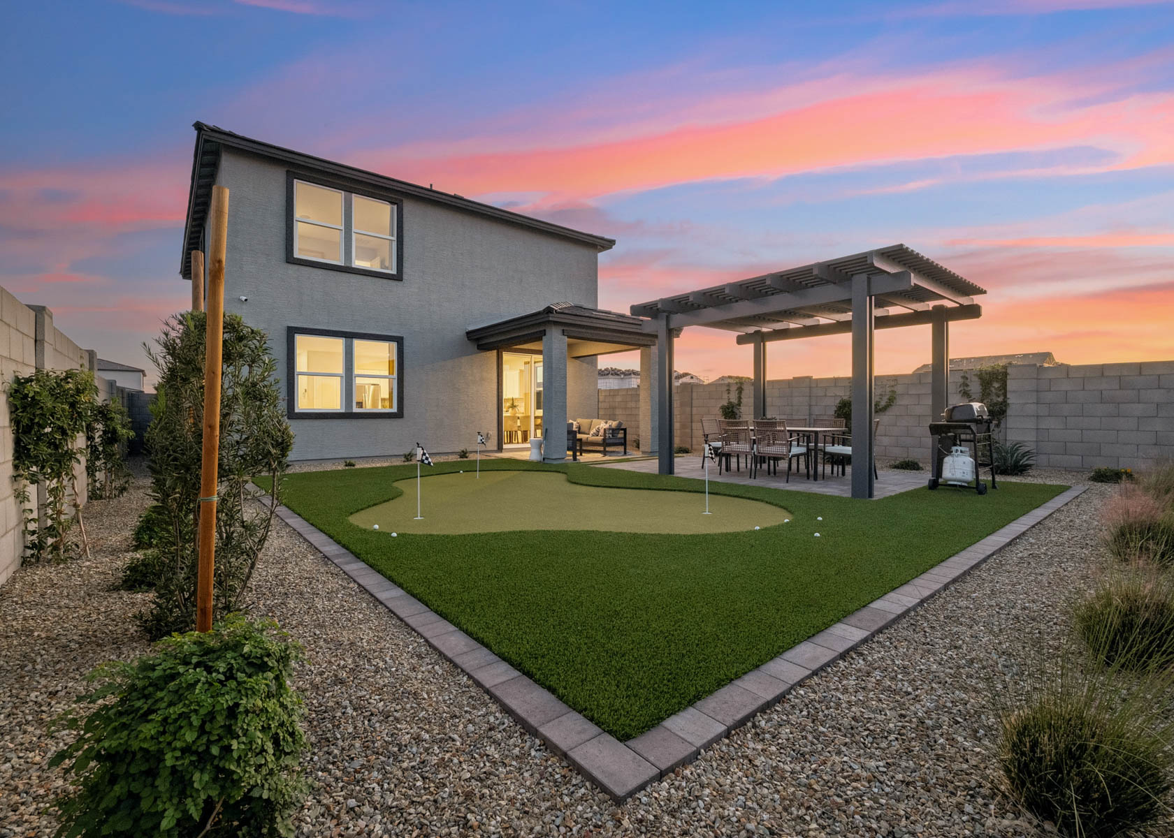 A house with a pool.