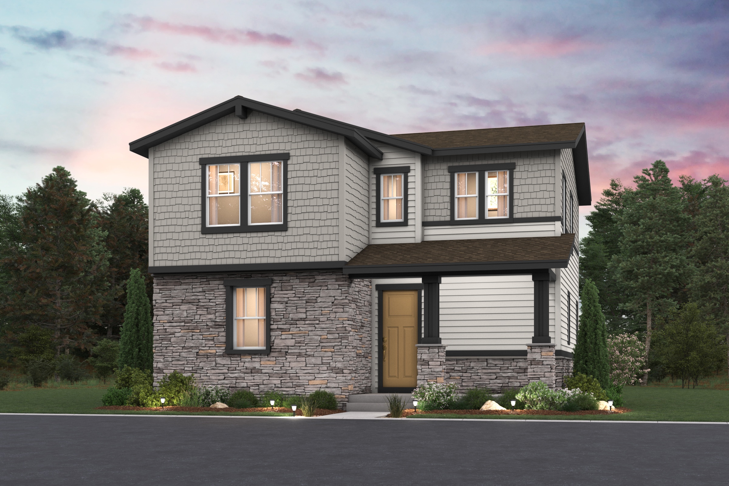 A house with trees and grass.