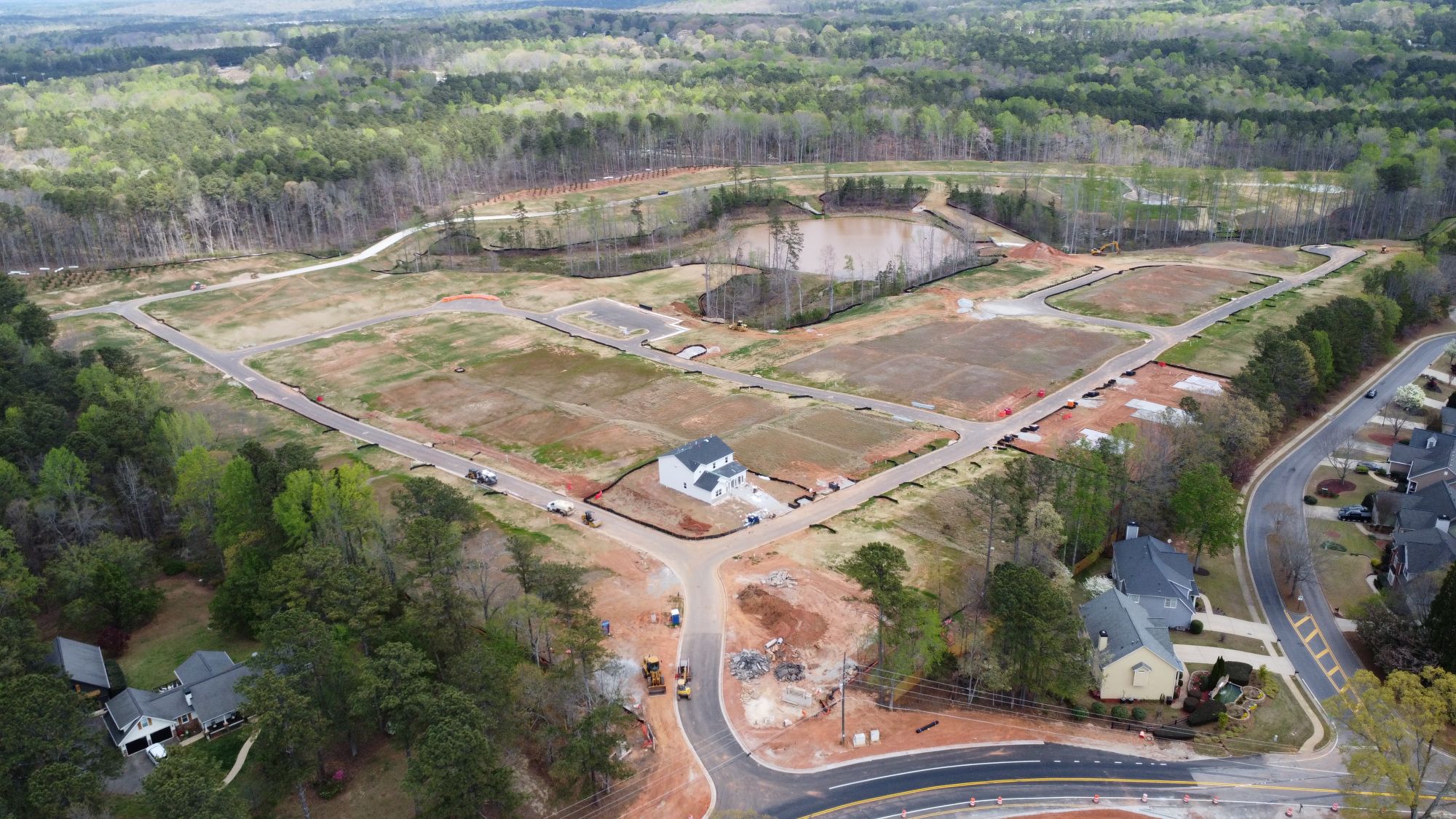A large area with a body of water in the middle.