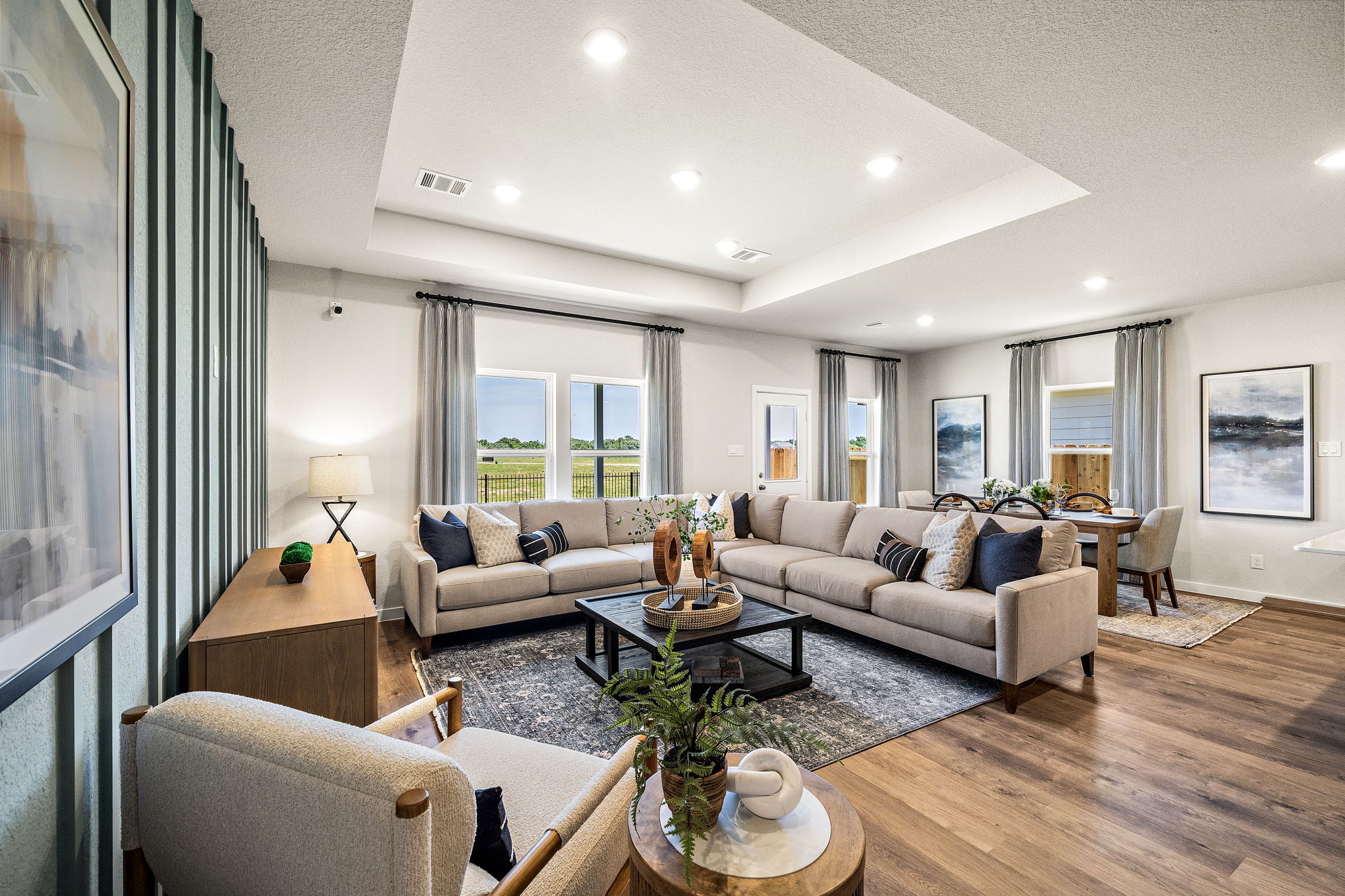 A living room with a large window.